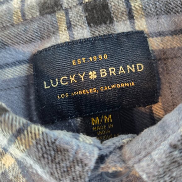 Lucky Brand Shirt mens Medium Blue Button Up Lightweight Flannel Plaid Outdoors - Picture 7 of 8